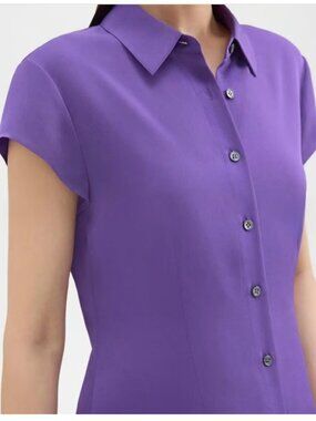 Theory Cap-Sleeve Silk Georgette Blouse Bright Peony NWT